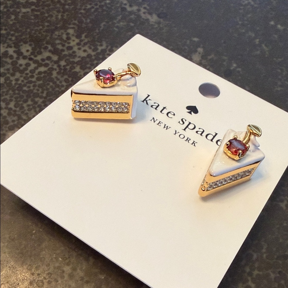 NWT Kate Spade White and Gold Pastry Shop Cake Slice Earrings - Picture 2 of 3